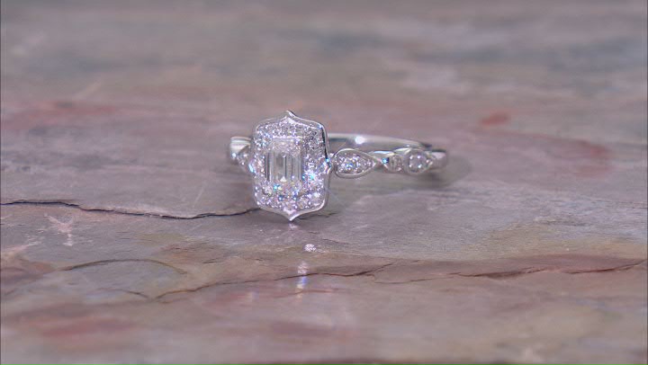 White Lab-Grown Diamond G SI Rhodium Over Sterling Silver Halo Ring 0.75ctw Video Thumbnail