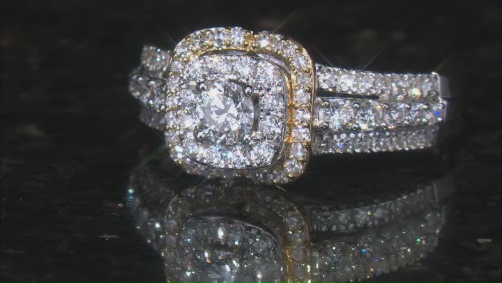 White Lab-Grown Diamond G SI Rhodium And 14k Yellow Gold Over Sterling Silver Halo Ring 1.00ctw Video Thumbnail