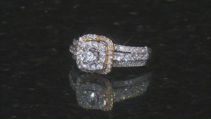 White Lab-Grown Diamond G SI Rhodium And 14k Yellow Gold Over Sterling Silver Halo Ring 1.00ctw Video Thumbnail