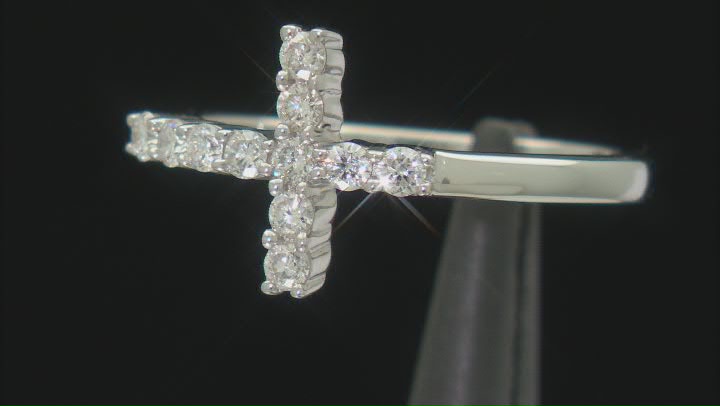 White Lab-Grown Diamond H SI Rhodium Over Sterling Silver Cross Ring 0.33ctw Video Thumbnail