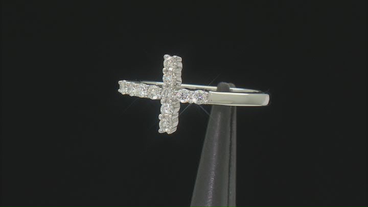 White Lab-Grown Diamond H SI Rhodium Over Sterling Silver Cross Ring 0.33ctw Video Thumbnail