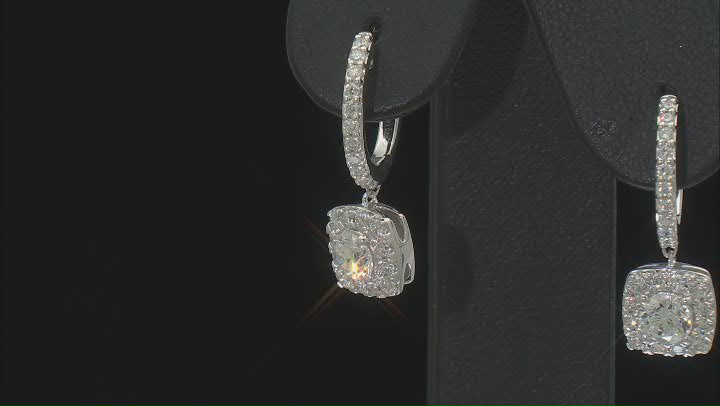 White Lab-Grown Diamond H SI Rhodium Over Sterling Silver Halo Earrings 0.95ctw Video Thumbnail