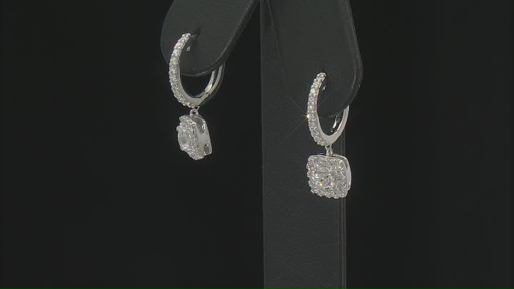 White Lab-Grown Diamond H SI Rhodium Over Sterling Silver Halo Earrings 0.95ctw Video Thumbnail