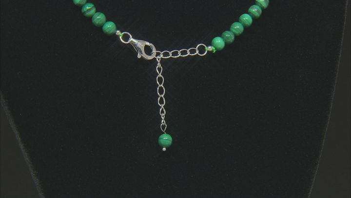 Green Malachite Rhodium Over Sterling Silver Bead Necklace Video Thumbnail