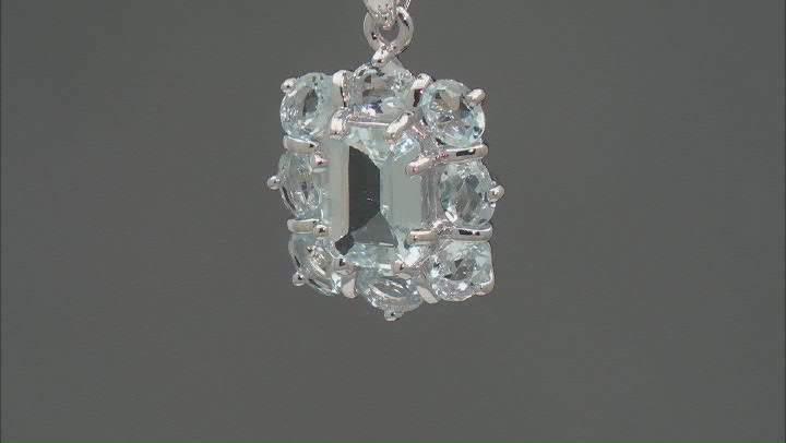Blue aquamarine rhodium over sterling silver pendant with chain 2.17ctw Video Thumbnail