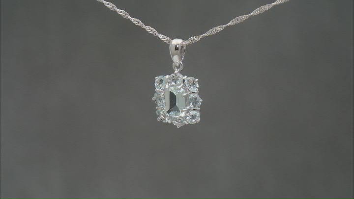 Blue aquamarine rhodium over sterling silver pendant with chain 2.17ctw Video Thumbnail