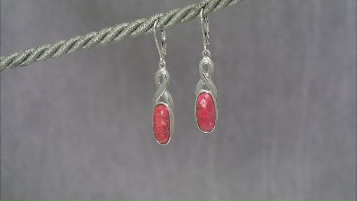 Red coral rhodium over sterling silver dangle earrings Video Thumbnail