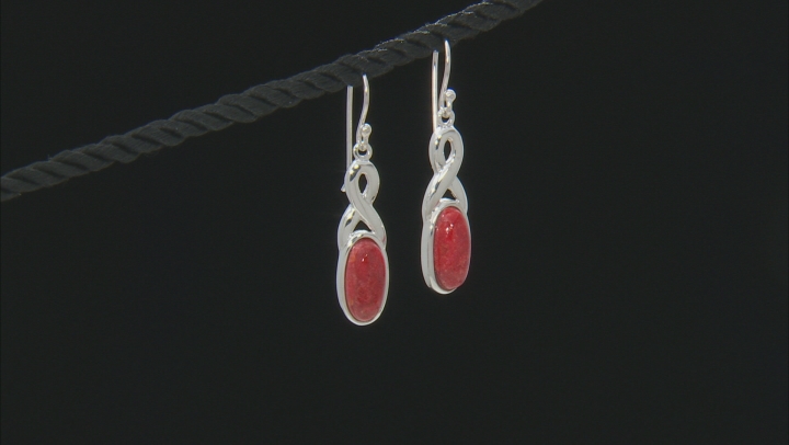 Red coral rhodium over sterling silver dangle earrings Video Thumbnail