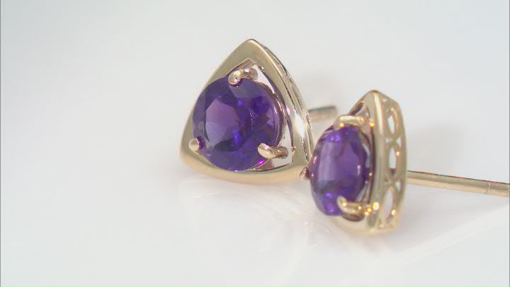 Purple Amethyst 10k Yellow Gold Stud Earrings 1.22ctw Video Thumbnail