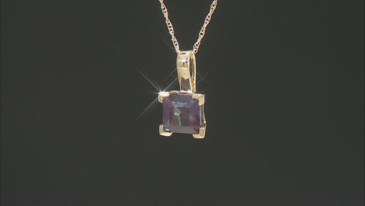 Blue Lab Created Alexandrite 10k Yellow Gold Solitaire Pendant With Chain 1.10ct Video Thumbnail