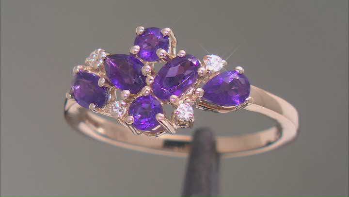 Purple Amethyst With White Zircon 10k Yellow Gold February Birthstone Band Ring 0.97ctw Video Thumbnail