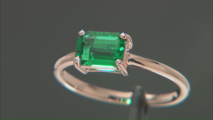 Green Lab Created Emerald 10k Rose Gold May Birthstone Ring 0.80ct Video Thumbnail