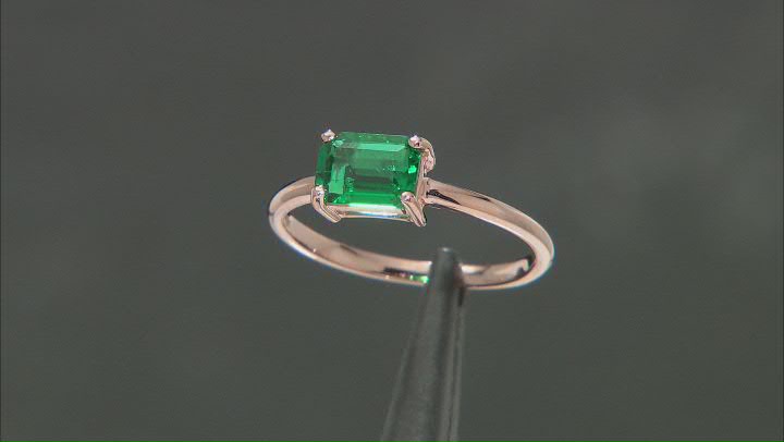 Green Lab Created Emerald 10k Rose Gold May Birthstone Ring 0.80ct Video Thumbnail