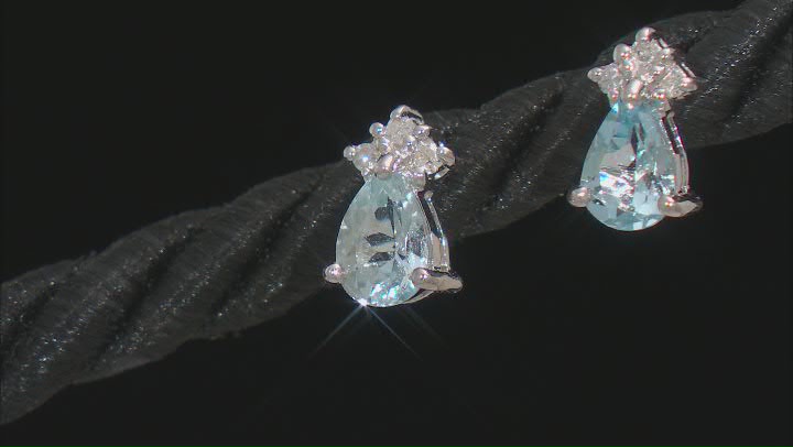Aquamarine Rhodium Over 10k White Gold Stud Earrings 0.72ctw Video Thumbnail