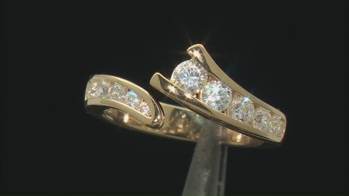 White Cubic Zirconia 18k Yellow Gold Over Silver "Road Less Traveled" Ring 1.32ctw Video Thumbnail