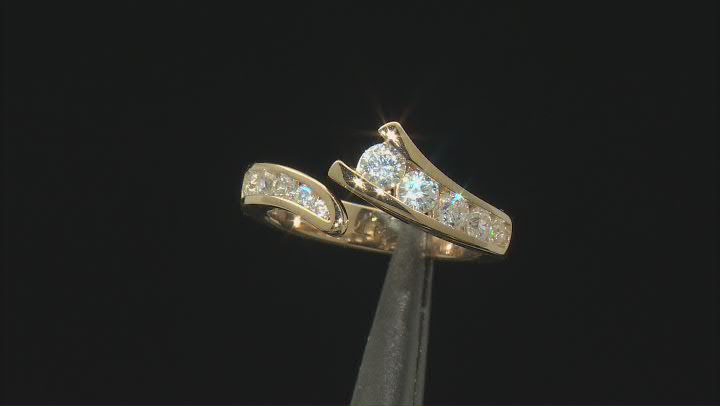 White Cubic Zirconia 18k Yellow Gold Over Silver "Road Less Traveled" Ring 1.32ctw Video Thumbnail