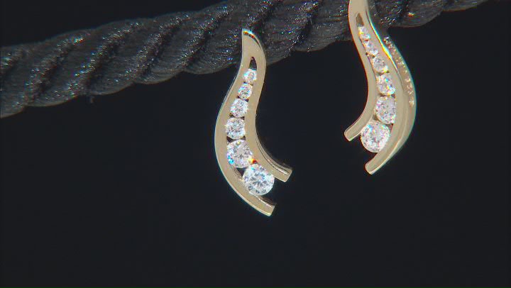 White Cubic Zirconia 18k Yellow Gold Over Silver "The Road Less Traveled" Earrings 0.38ctw Video Thumbnail