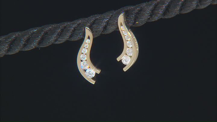 White Cubic Zirconia 18k Yellow Gold Over Silver "The Road Less Traveled" Earrings 0.38ctw Video Thumbnail