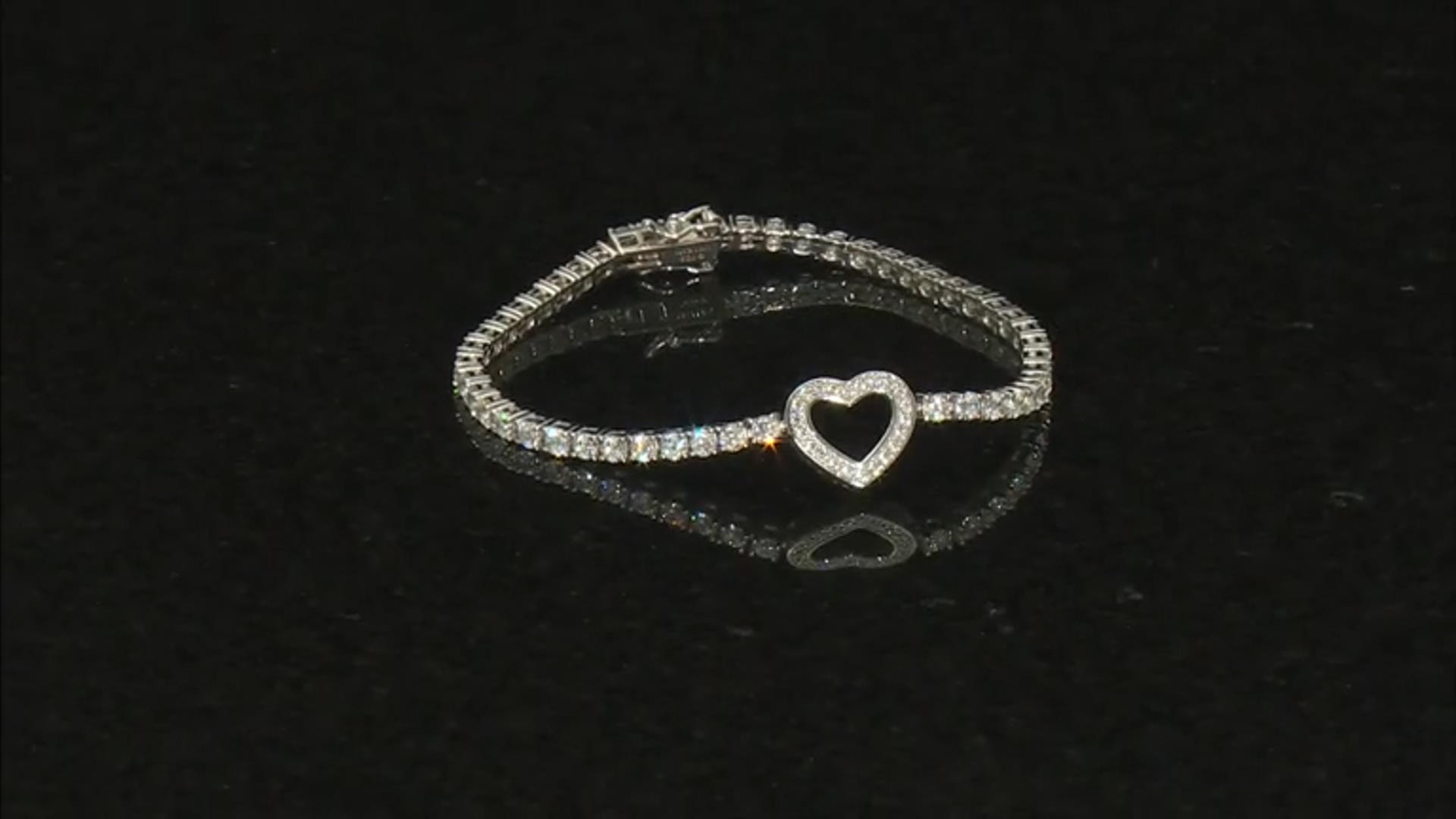 White Cubic Zirconia Platinum Over Silver "Heart Of Love" Tennis Bracelet 9.15ctw Video Thumbnail
