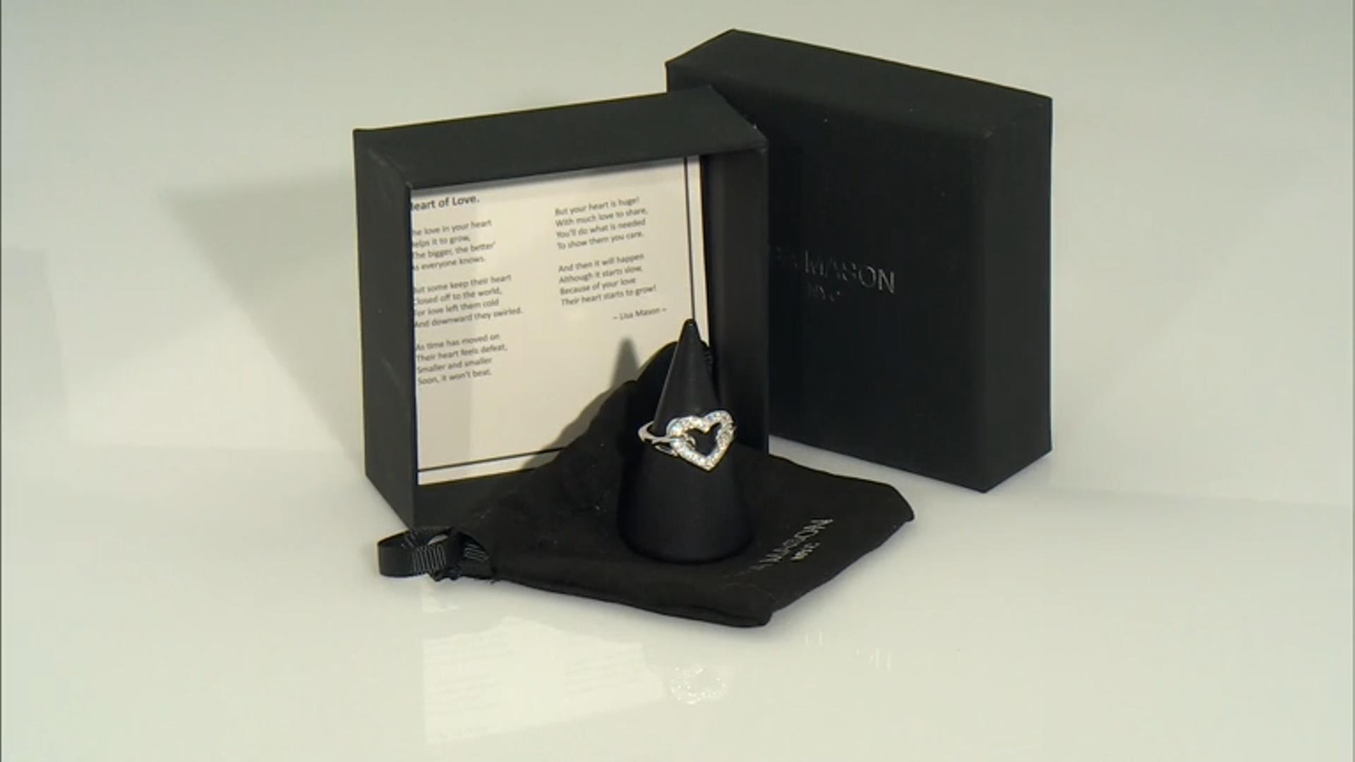 White Cubic Zirconia Platinum Over Silver "Heart Of Love" Ring 0.46ctw Video Thumbnail