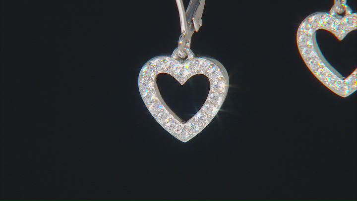 White Cubic Zirconia Platinum Over Silver "Heart Of Love" Earrings 0.47ctw Video Thumbnail