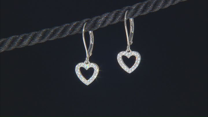 White Cubic Zirconia Platinum Over Silver "Heart Of Love" Earrings 0.47ctw Video Thumbnail