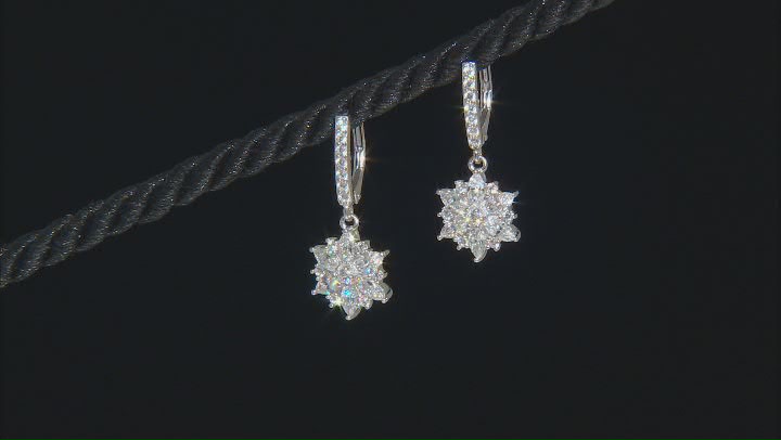 White Cubic Zirconia Platinum Over Silver Flower Earrings 2.55ctw Video Thumbnail