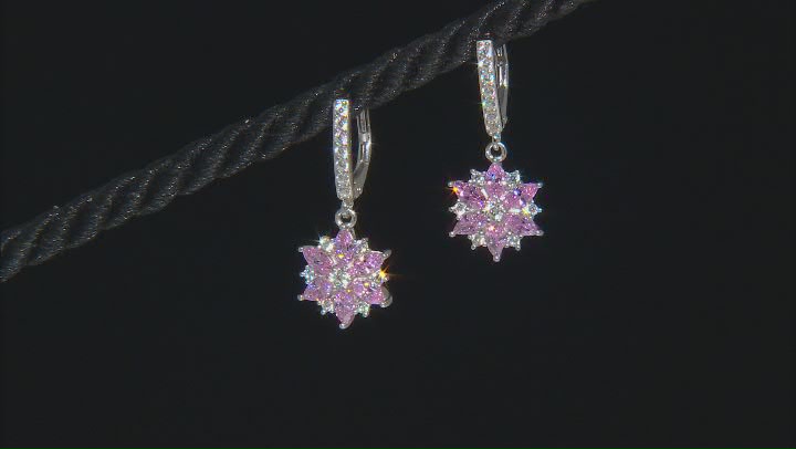 Pink And White Cubic Zirconia Platinum Over Silver Flower Earrings 2.55ctw Video Thumbnail
