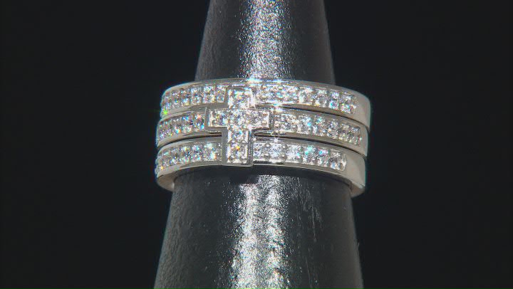 White Cubic Zirconia Platinum Over Sterling Silver Cross Ring Set 1.20ctw Video Thumbnail