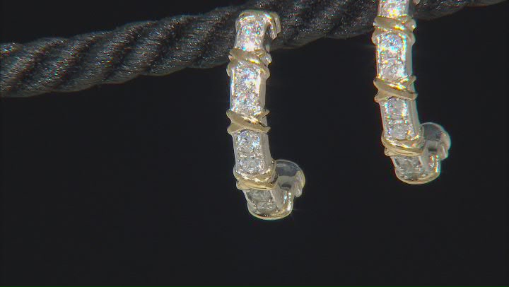 White Cubic Zirconia Platinum And 18k Yellow Gold Over Sterling Silver Hoops 1.20ctw Video Thumbnail