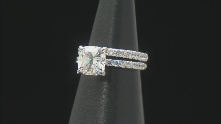 White Cubic Zirconia Platinum Over Sterling Silver Perfect Cut Ring Set 3.06ctw Video Thumbnail