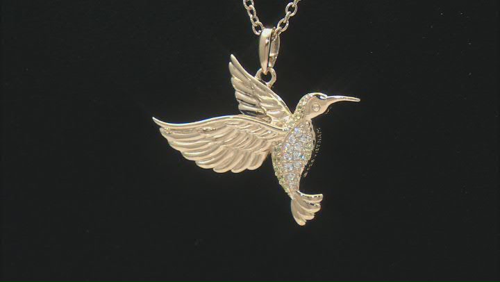 White Cubic Zirconia 18k Yellow Gold Over Silver Whimsy Collection Hummingbird Pendant 0.18ctw Video Thumbnail