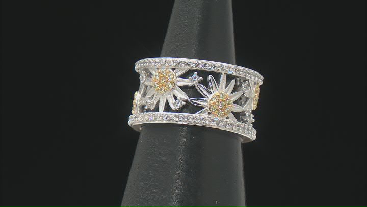 White And Canary Cubic Zirconia Platinum Over Silver Look Toward The Sun Ring 2.00ctw Video Thumbnail