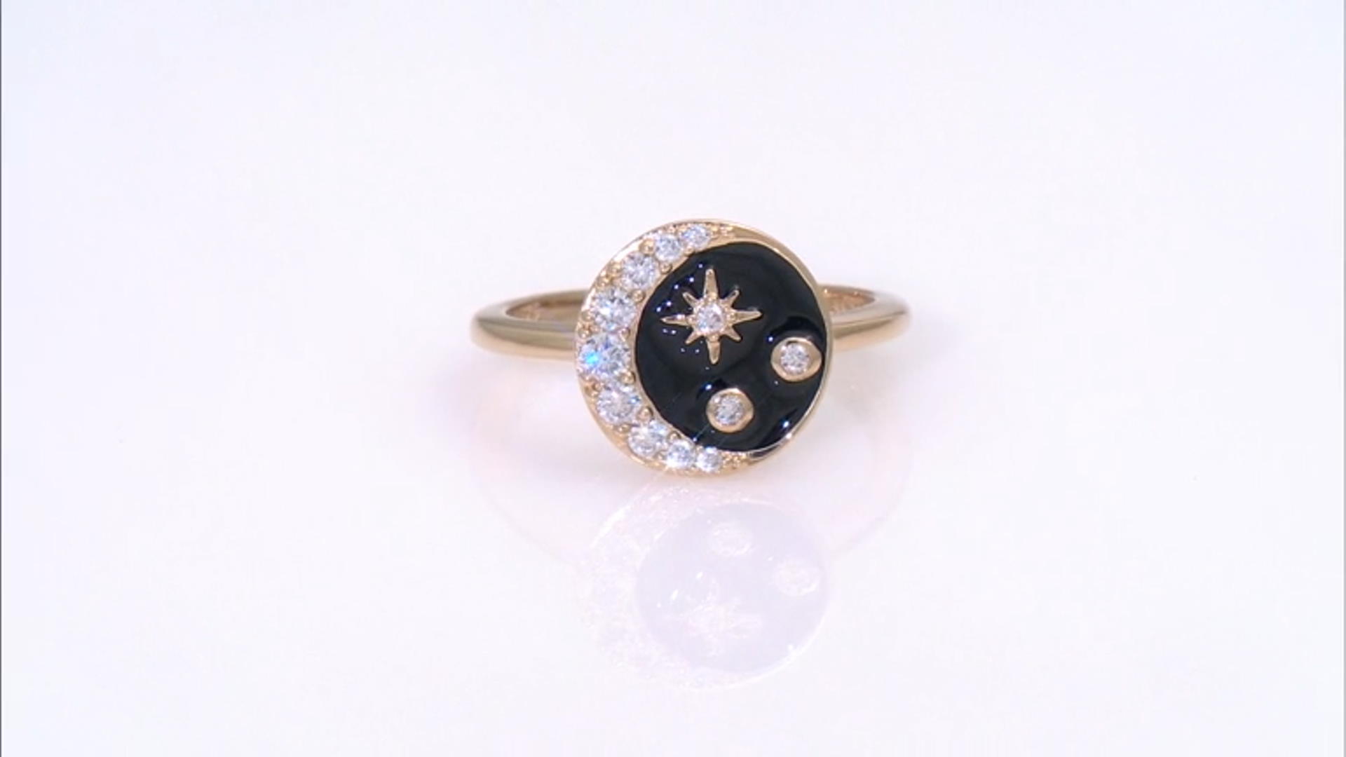 White Cubic Zirconia 18k Yellow Gold Over Sterling Silver And Black Enamel Celestial Ring 0.52ctw Video Thumbnail