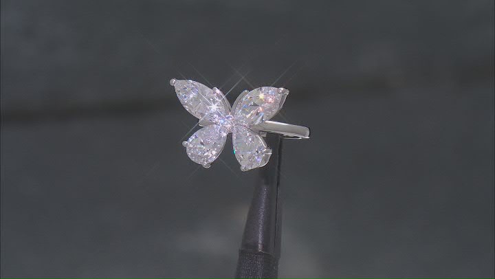 White Cubic Zirconia Platinum Over Silver Whimsy Collection Butterfly Ring 10.70ctw Video Thumbnail