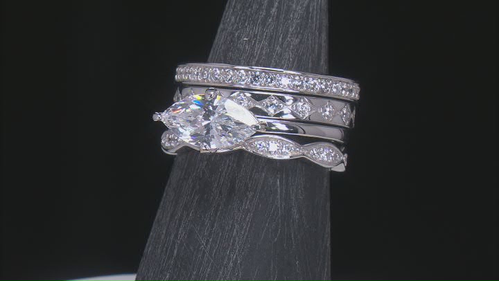 White Cubic Zirconia Platinum Over Sterling Silver Celestial Ring 1.90ctw Video Thumbnail