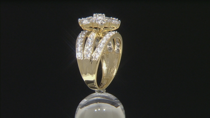 White Cubic Zirconia 18k Yellow Gold Over Sterling Silver Floral Ring Video Thumbnail