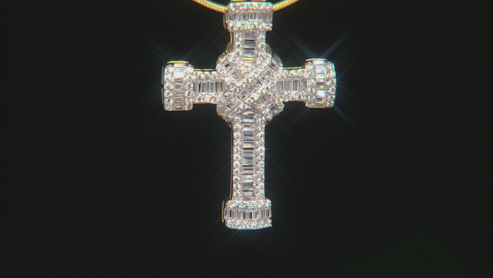 white cubic zirconia 18k yellow gold over silver cross pendant with chain
