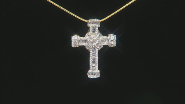 white cubic zirconia 18k yellow gold over silver cross pendant with chain