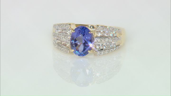 Blue Tanzanite with White Sapphire and White Diamond 10k Yellow Gold Ring 1.90ctw Video Thumbnail