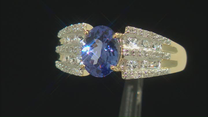 Blue Tanzanite with White Sapphire and White Diamond 10k Yellow Gold Ring 1.90ctw Video Thumbnail