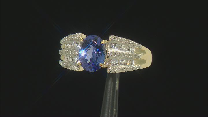 Blue Tanzanite with White Sapphire and White Diamond 10k Yellow Gold Ring 1.90ctw Video Thumbnail