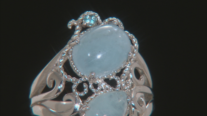 Blue Aquamarine Rhodium Over Sterling Silver Ring .03ct Video Thumbnail