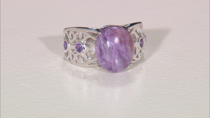 Purple Charoite Rhodium Over Sterling Silver Ring .20ctw Video Thumbnail