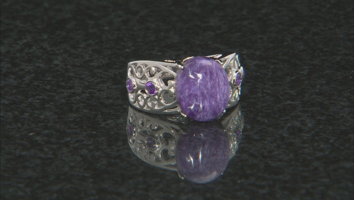 Purple Charoite Rhodium Over Sterling Silver Ring .20ctw Video Thumbnail