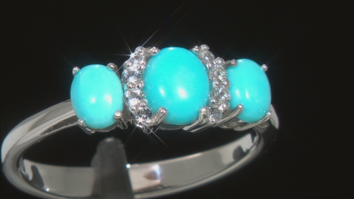 Blue Sleeping Beauty Turquoise Rhodium Over Sterling Silver Ring .08ctw Video Thumbnail