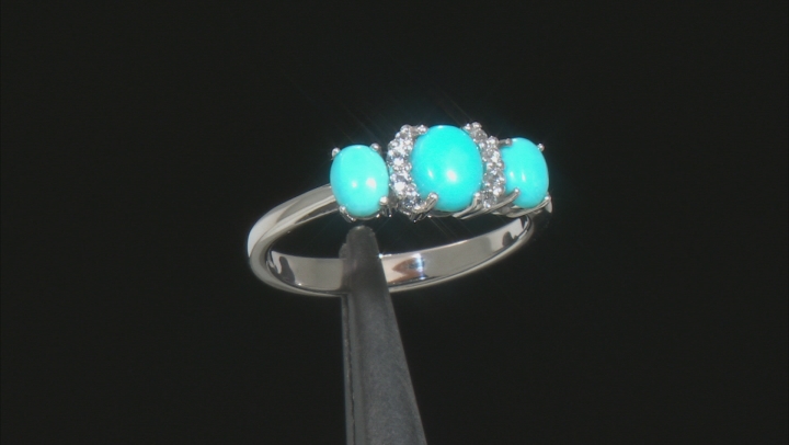 Blue Sleeping Beauty Turquoise Rhodium Over Sterling Silver Ring .08ctw Video Thumbnail