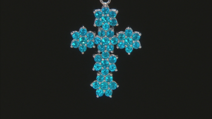 Blue Apatite Rhodium Over Sterling Silver Cross Pendant With Chain 3.25ctw Video Thumbnail