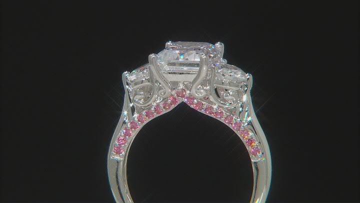 Fancy Pink and White Cubic Zirconia Rhodium Over Sterling Silver Ring 9.54ctw Video Thumbnail