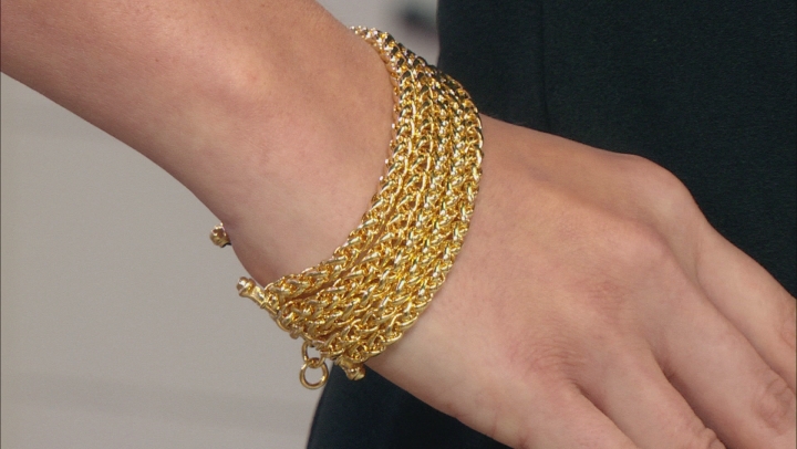 18k Yellow Gold Over Bronze Multi-Strand Spiga 9 inch Bracelet Video Thumbnail